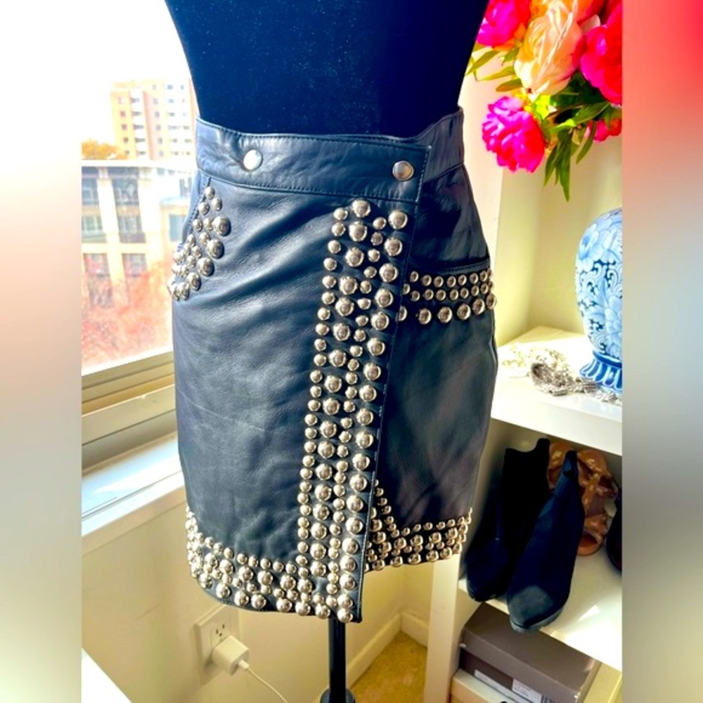 Free People Arlo Skirt Lamb Genuine Leather Black studded mini skirt